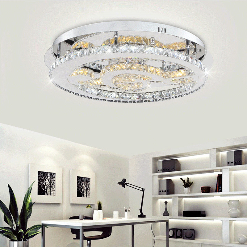 modern stainless steel lustre de cristal round led ceiling light fashion living room k9 crystal ceiling lamp