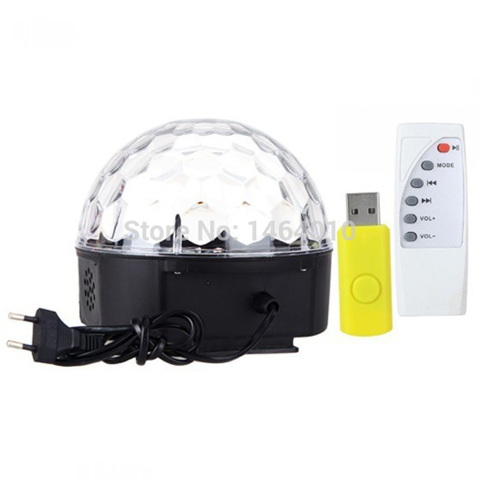 rgb mp3 magic crystal ball led music stage light 18w home party disco dj party stage lights lighting + u disk remote control