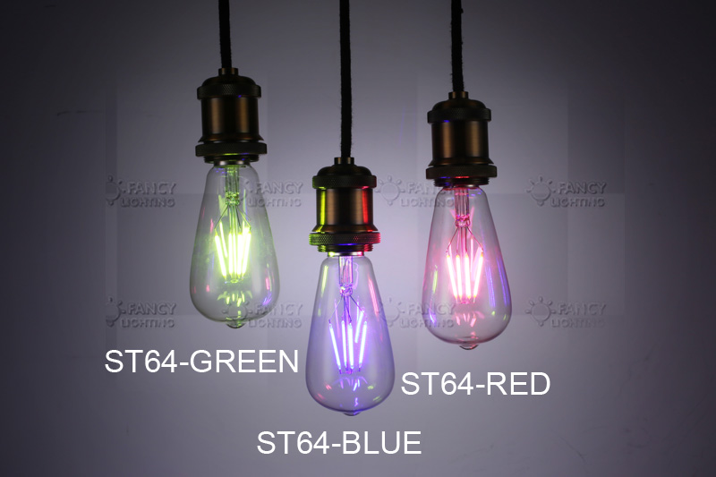 st64 red blue green led bulb e27 4w 220v led edison filament light bulb energy saving lamp 360 degree home decor christmas gift
