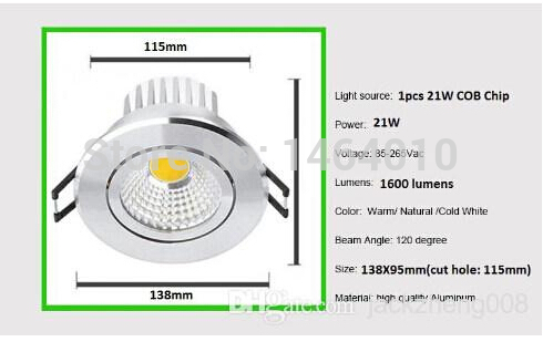 ultar bright cob 21w 18w 15w 12w 9w recessed led downlights ac 85-277v dimmable led down lights warm/cool white + power drivers