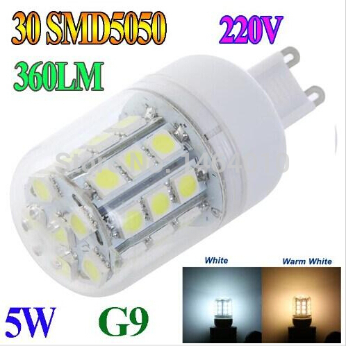 x5 g9 5w 30 smd5050 smd 5050 led corn light bulb led lamp warm white or white lighting 220v 360 degree corn bulbs