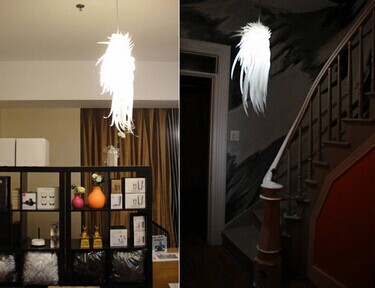 1 light romantic angel wings feather led pendant lamp for bedroom living room dining room,e27 bulb included