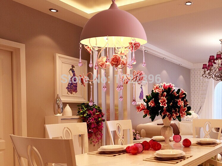 3 light flowers crystal led pendant light lamp,ceramic and metal,princess style,for bedroom living room,bulb included