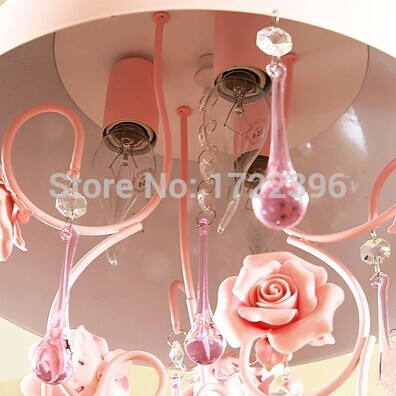 3 light flowers crystal led pendant light lamp,ceramic and metal,princess style,for bedroom living room,bulb included