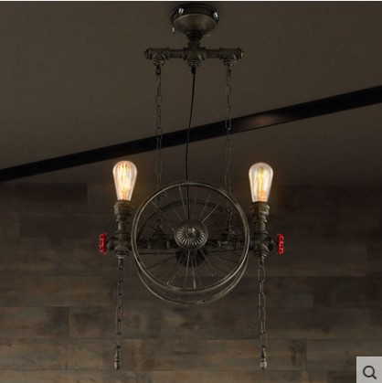 america retro loft style industrial pendant light fixtures with 2 edison lights vintage pipe lamp hanglamp wheel shade
