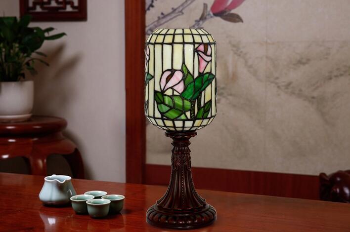 antique table lamps warm stained glass flowers lantern lamp bedroom bedside light,yslc-17,