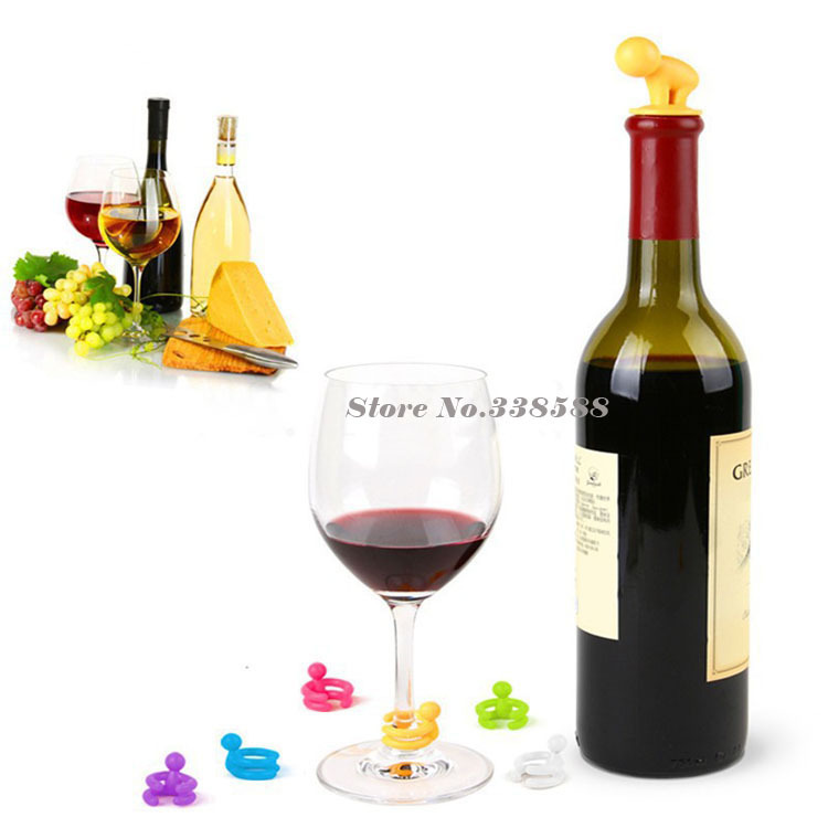 cartoon creative wine bottle stopper with glass cup marker for recognition cup/ champagne bottle stopper,