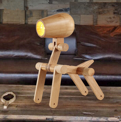 creative folding wooden puppy table lamp study light modern minimalist bedroom bedside lamp fixtures for reading arts decorative