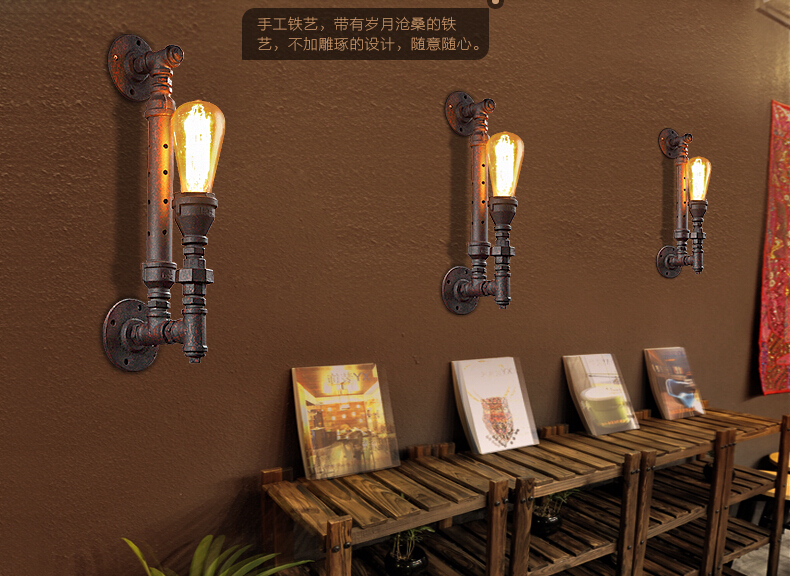 creative water pipe loft style wall light edison vintage industrial wall lamp for aisle balcony restaurant bedroom ac 90v~260v