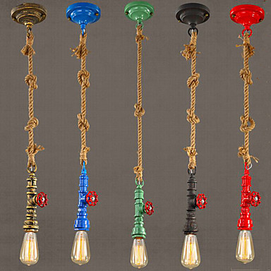 edison retro loft industrial lighting vintage pendant light fxitures dinning room rope pipe lamp lamparas colgantes 5 color
