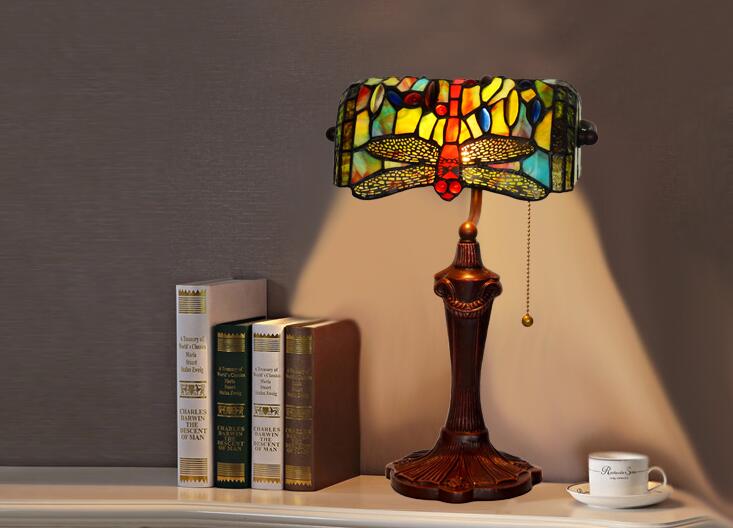 hand-painted stained glass dragonfly table lamp bedside light retro office lamp,yslc-19,