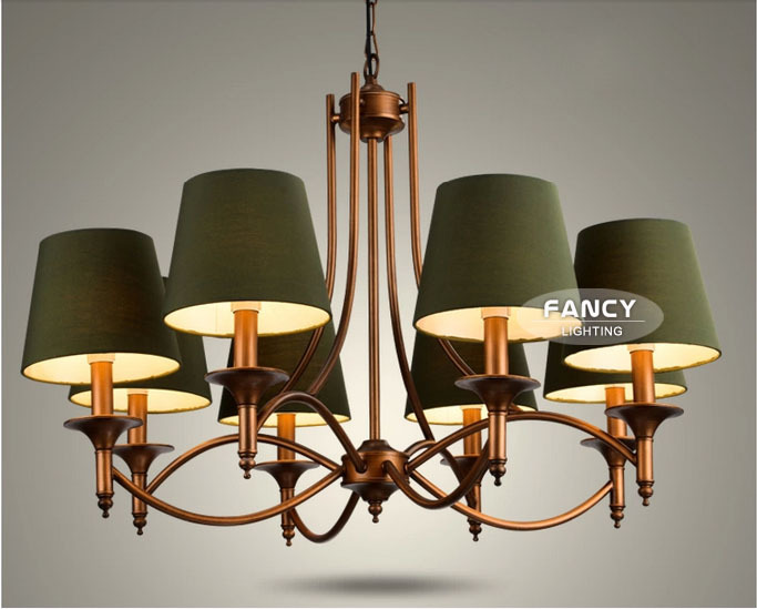 modern chandelier with fabric lampshade 110v~220v e14 metal brass adjustable chandelier light for high ceiling for dinning room