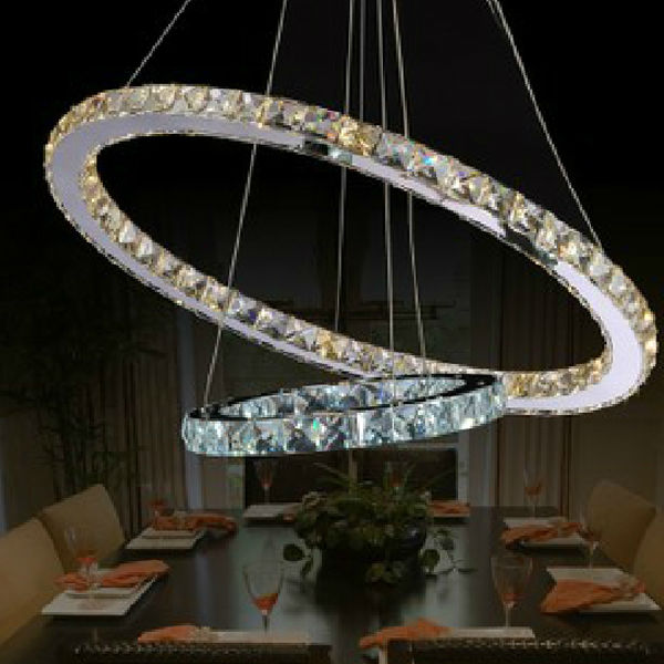modern two circles led crystal chandelier light modern pendant with d400+d200xh650 position diamond ring