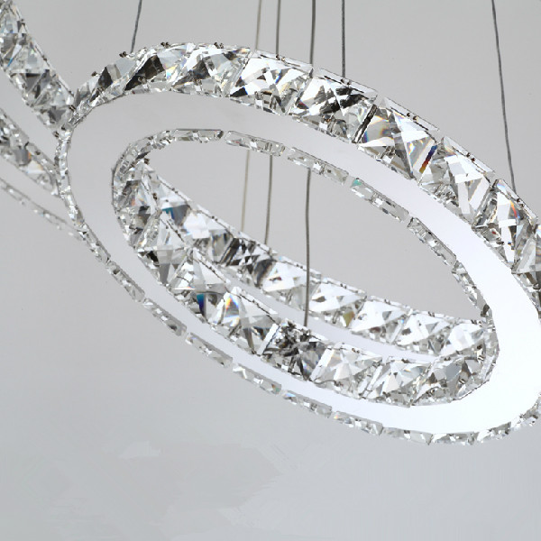 modern two circles led crystal chandelier light modern pendant with d400+d200xh650 position diamond ring