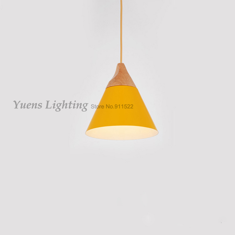 simple creative three color wood aluminum cone pendant light natural fresh countryside coffee bar pendant light