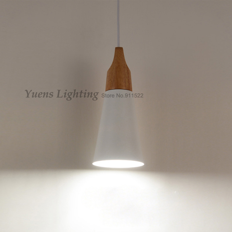simple creative three color wood aluminum cone pendant light natural fresh countryside coffee bar pendant light