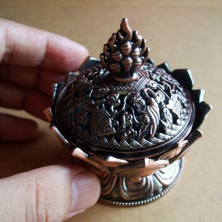 tibetan lotus incense burner 7.8*7.2*6.0cm alloy bronze mini incense burner metal craft home decor