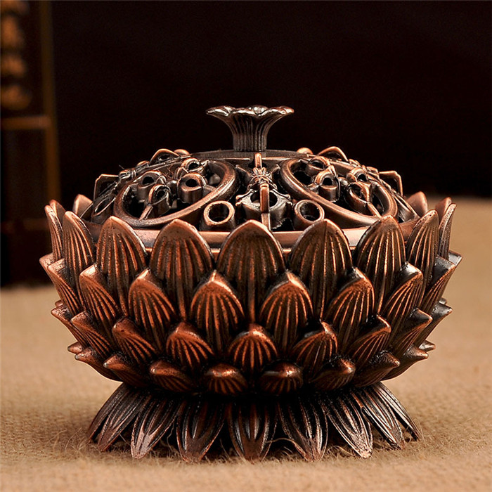 tibetan lotus incense burner alloy bronze mini incense burner metal craft home decor 6*6*6.5cm xyz-74,