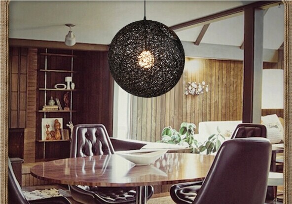 1 light 20cm hemp ball natural wicker led pendant light for restaurant bedroom bar,bulb included,ac 90v~260v