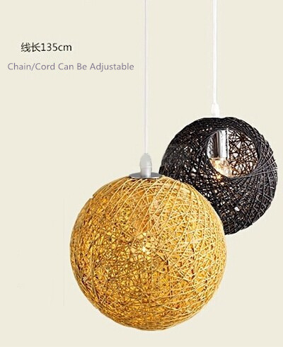 1 light 20cm hemp ball natural wicker led pendant light for restaurant bedroom bar,bulb included,ac 90v~260v