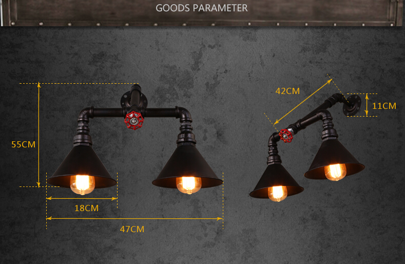 2 lights water pipe vintage industrial edison wall lamp loft style wall light fixtures for bar aisle home lamparas de pared