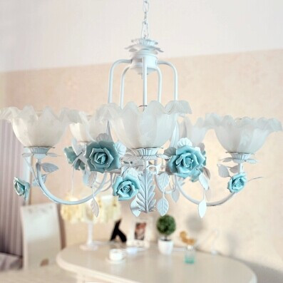 5 lights,70cm,mediterranean sea,pure handmade ceramic flowers chandelier lamp,for living room dining room bedroom,bulb included