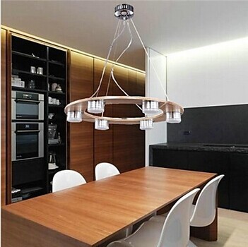 6 lights oak modern lighting led pendant light for foyer dinning room,bulb included,lustres luminaire e pendente de sala
