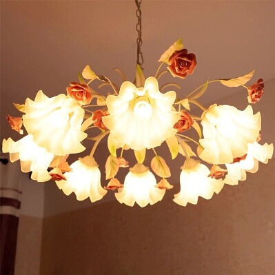 80cm,9 lights,european garden style pure handmade flowers ceramic chandelier lamp,for living dining room bedroom,bulb included