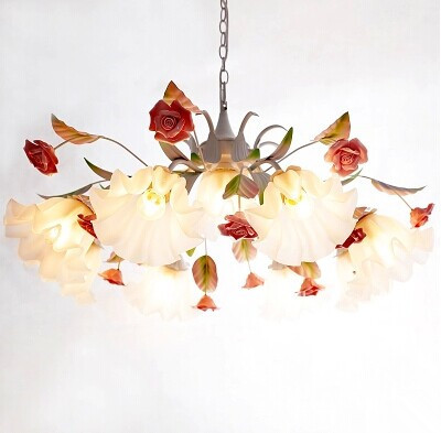 80cm,9 lights,european garden style pure handmade flowers ceramic chandelier lamp,for living dining room bedroom,bulb included