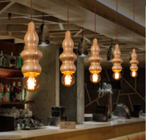 american country wooden gourd modern edison pendant lights fixtures for bar dining room hanging lamp indoor suspension luminaire