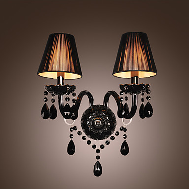 black crystal led wall lamp light with 2 lights in fabric shade,wall sconces ,e12/e14