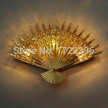 fan-shaped,crystal led wall light, 3 lights,golden,modern incision electroplate tempering for home wall sconce,bulb included