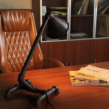 iron water pipe american country loft industrail desk lamp modern novelty table lamp for study room bar light luminaria de mesa
