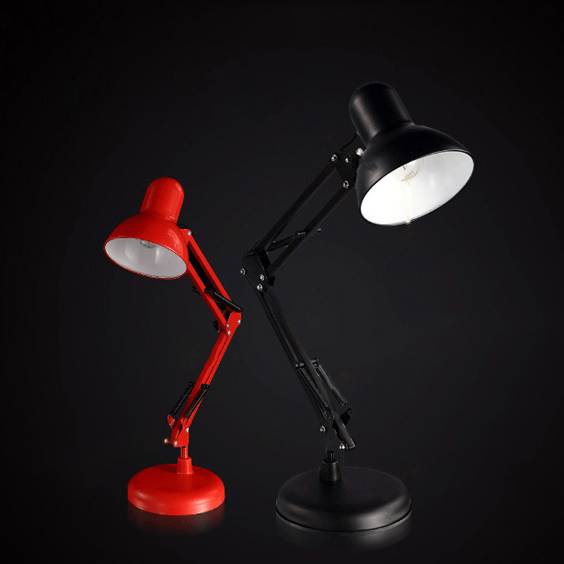 luxury white black red painted adjustable table lamp vintage e27 led light bulb study bedroom lamps abajur lamparas de mesa luz