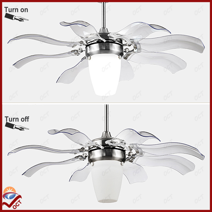 modern transparent plastic blades folding ceiling fan lights remote 110v 220v luxury ceiling fans lamps ventilador de teto