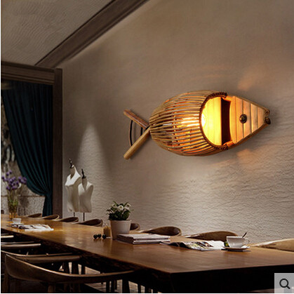 nordic fashion creative bamboo fish wall lamp modern personality bedside light fixtures for bar cafe living room home lighting