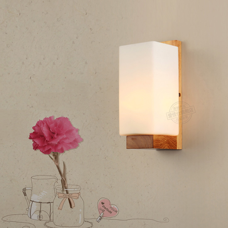 oak wood wall light frosted glass shade e27 220v bedside creative lamp art home deco wall mounted lamp modern brief wooden lamp