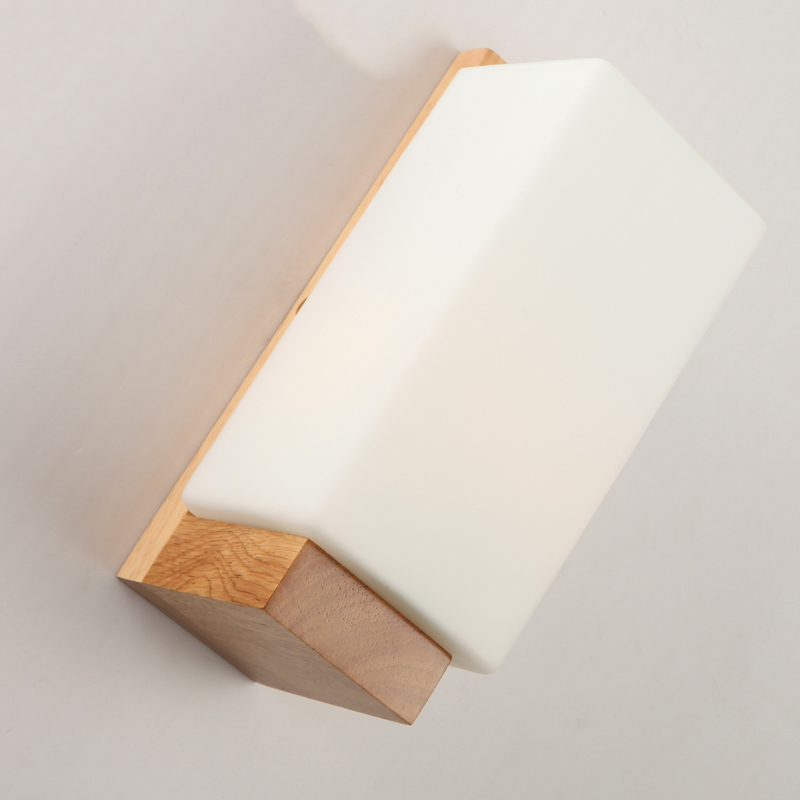 oak wood wall light frosted glass shade e27 220v bedside creative lamp art home deco wall mounted lamp modern brief wooden lamp