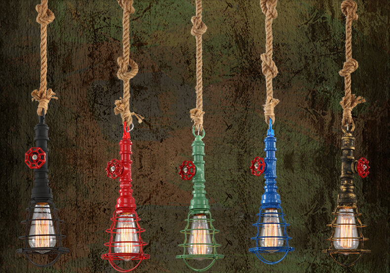retro loft industrial lighting edison vintage pendant lights fxitures dinning room rope pipe lamp 5 color suspension luminaire
