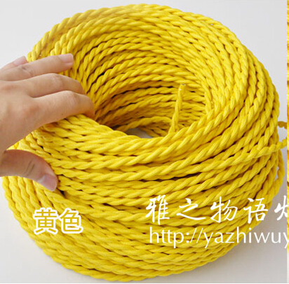 10m/lot 2 x 0.75mm2 yellow vintage twisted electrical wire textile cable vintage lamp cord pendant light lamp wire