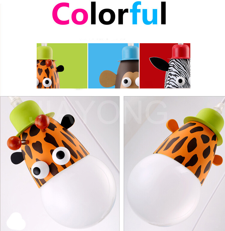 3 heads novelty lovely pendant light children's kids bedroom animal cartoon giraffe/monkey/zebra ac 110-240v