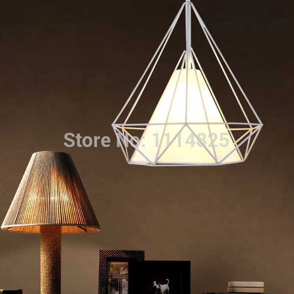 diamond shape iron pendant light lamp size 38x38cm black white pyramid pendant lamp ac 90-260v