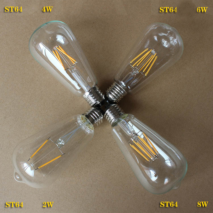 dimmable vintage retro st64 e27/e26 warmwhite led filament light bulb ac 220v 2w/4w/6w/8w retro transparent glass appearance