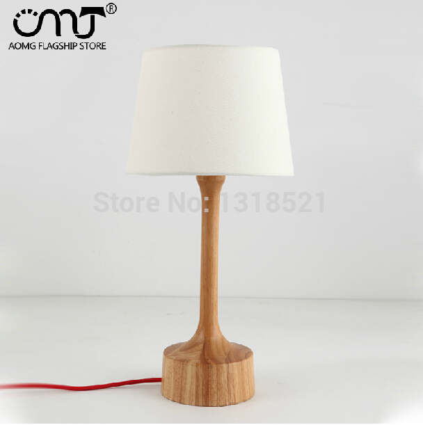 fabric shade and base wood modern restaurant table lights nature wood table lamp/light with white cylinder shade