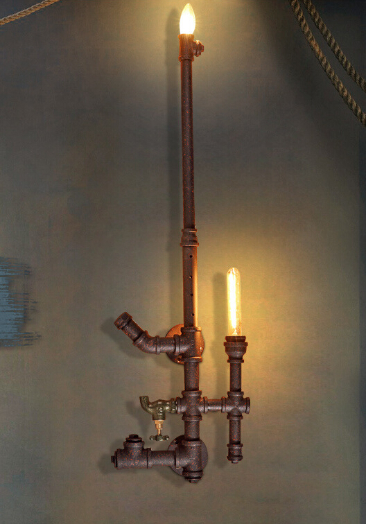 loft style american country personality rust iron water pipe wall lamp bedroom aisle balcony restaurant wall light