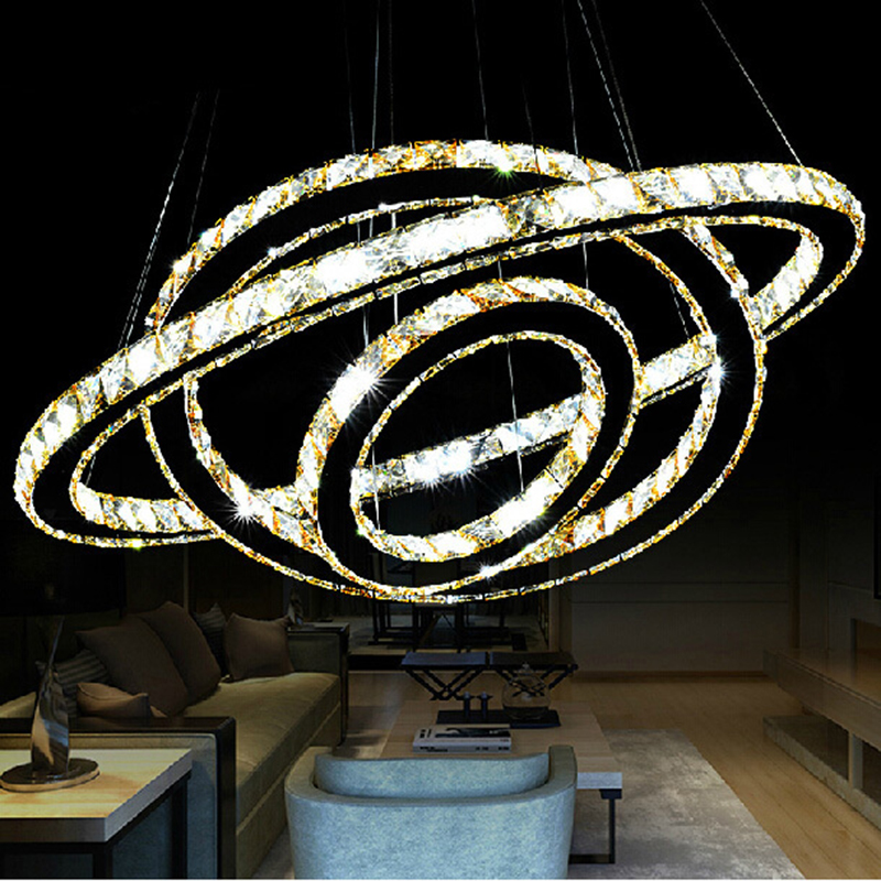modern crystal pendant light circle suspension dining room hanging lamp diamond ring led lights cristal lustre de sala lighting