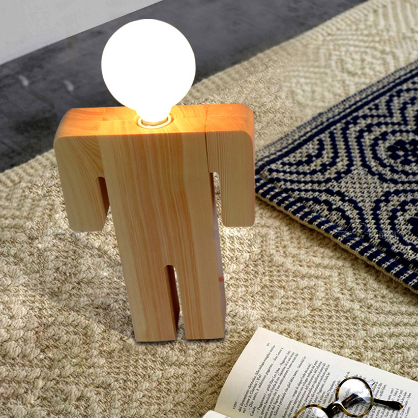 modern design boy & girl desk light wood base e27 110v 220v table light desk lamp for living room/bedroom home decoration
