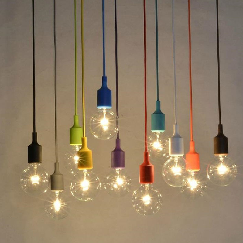 modern e27 colorful silicone lamp holder 220v pendant lights 12 color pendant lights +100cm cord+ceiling base for dinning room