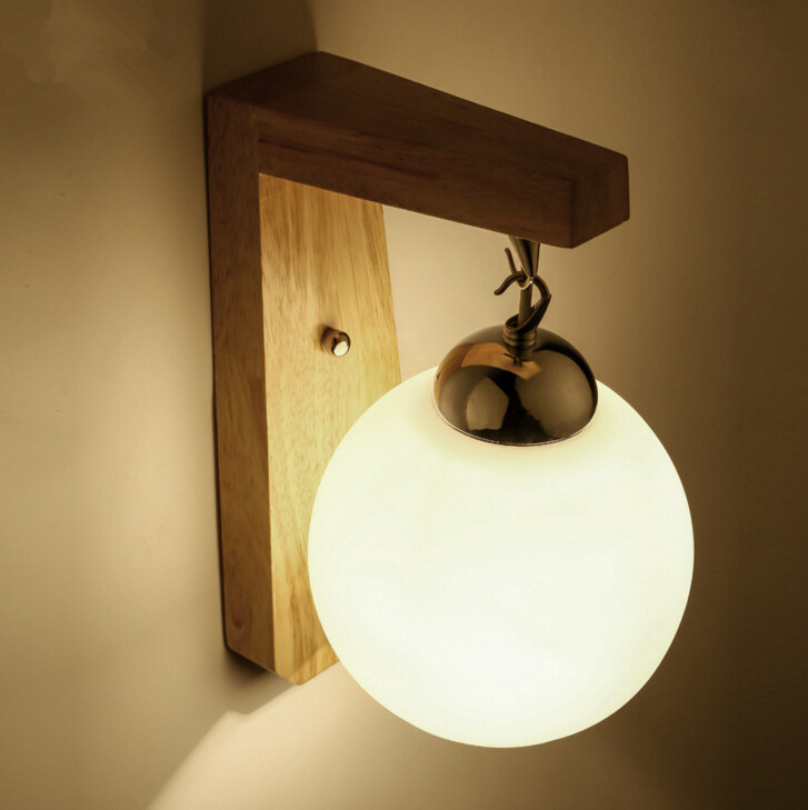 modern simple stairs aisle wood wall lamp bedroom bedside lamp glass wall light