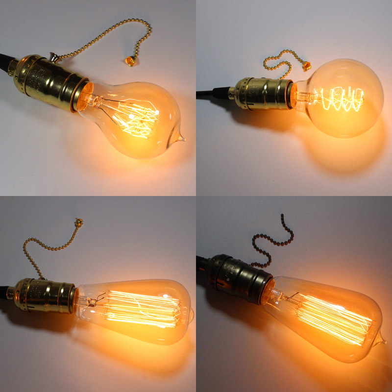 new vintage e27 lamp holder with pull switch ac 90-260v black/gold/silver/copper retro edison bulb light holder